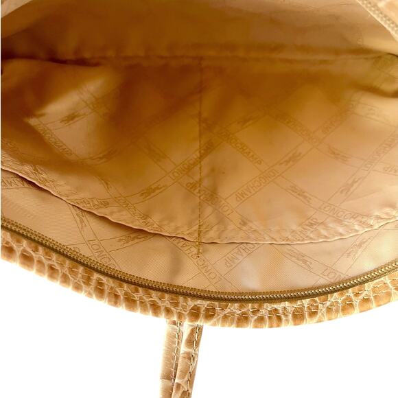 Longchamp Croc Embossed Leather Shoulder Bag Beige Tan Bamboo Chain Vintage Y2K - Picture 9 of 9